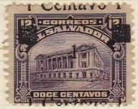 sellos timbres-poste Briefmarken stamps El Salvador 1919 Centavo surcharges on Tram Trolley Tranvia National Theatre teatro nacional 